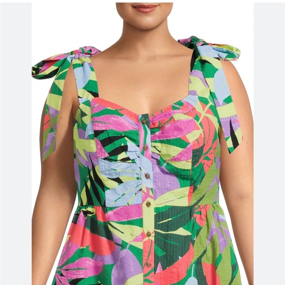 Terra & Sky Tie Shoulder Tropical Dress Button Front - Picture 6 of 6